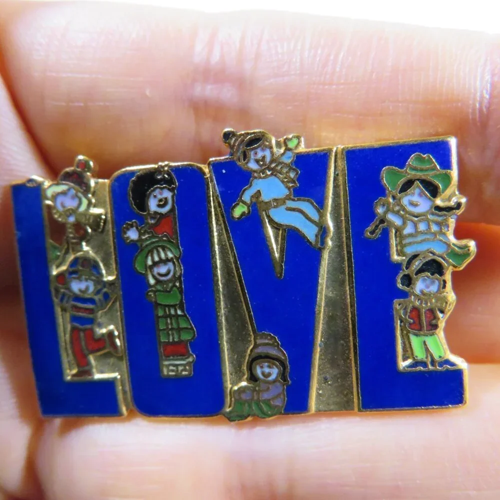 Kids Blue Metal LOVE lapel pin with gold accent